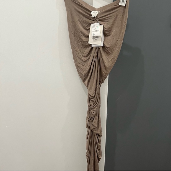 NWT Helsa Maxi Skirt Brown Tan Ruched Draped Bianca size XS - Picture 2 of 10